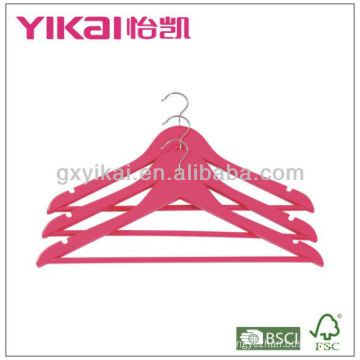 Deep pink wooden shirt hanger with round bar and U notches